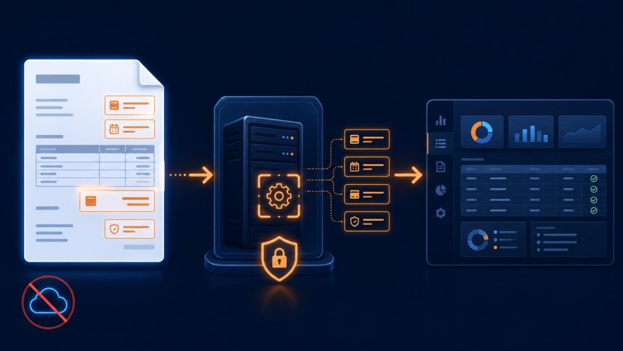 Extract invoice data without cloud OCR using a local flow to accounting and ERP systems