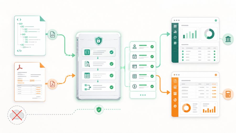 Local Invoice Data Extraction Flow from XML and Text PDFs to ERP and Accounting