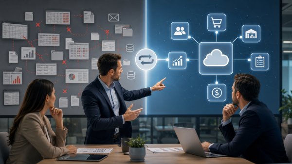 Business team evaluating whether to adopt a new ERP or better integrate existing systems